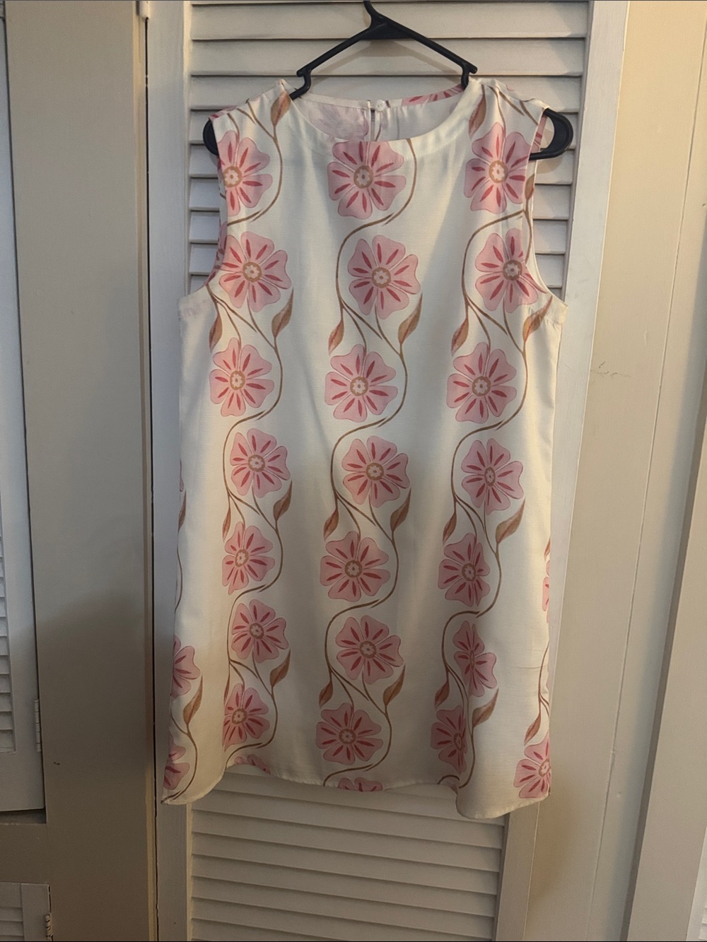 Commense Sleeveless White Dress with Pink Floral Motif